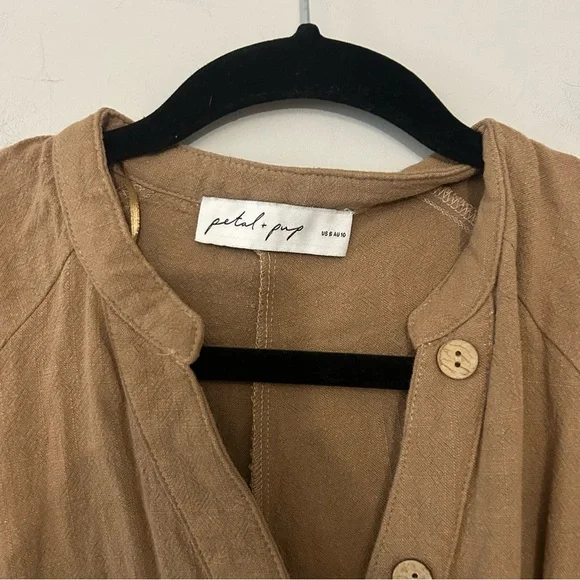 Petal & Pup Archie Tie Waist Linen Jumpsuit in Mocha Brown - Picture 6 of 7